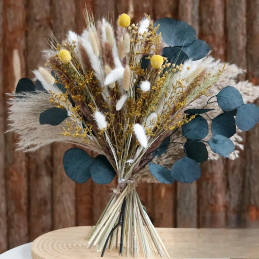 Green Pampas Grass Boho Bouquet Lavender Eucalyptus Dried Flower Arrangement Rustic Flowers for Western Boho Wedding Table Decor