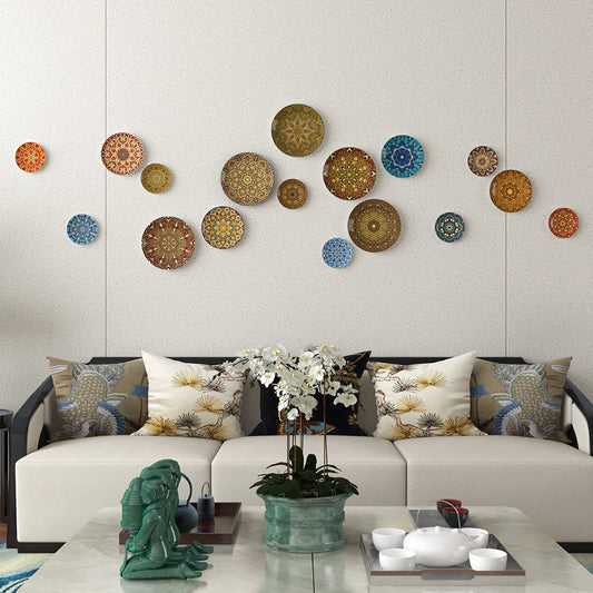 Bohemian Style Ceramic Decorative Hanging Plate, Living Room, Dining Room, Sofa Background, Restaurant Wall Decoration