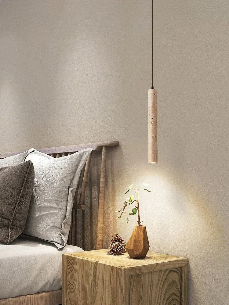 Slim Travertine Led Pendant Lamp Stone Suspension Ceiling Light Hanging for Bedroom Bedside Dining Room Kitchen Island