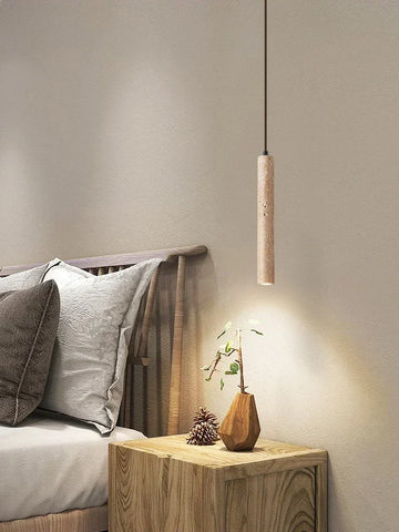 Slim Travertine Led Pendant Lamp Stone Suspension Ceiling Light Hanging for Bedroom Bedside Dining Room Kitchen Island