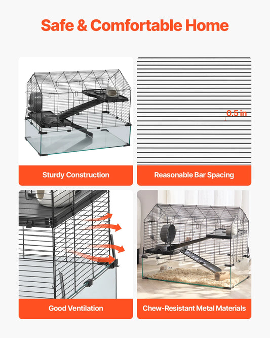SucceBuy Hamster Cage 360° Viewing Transparent Portable Hamster Habitats Ventilated Pet Mouse Cages with Water Bottle for Rats