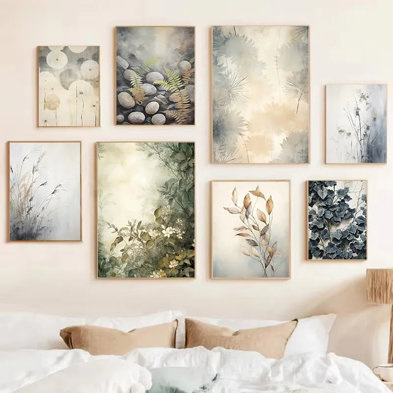 Modern Minimalist Botanical Poster Ivy Dandelion Fern Olive Branch Painting Canvas Print Floral Wall Art Living Room Home Decor