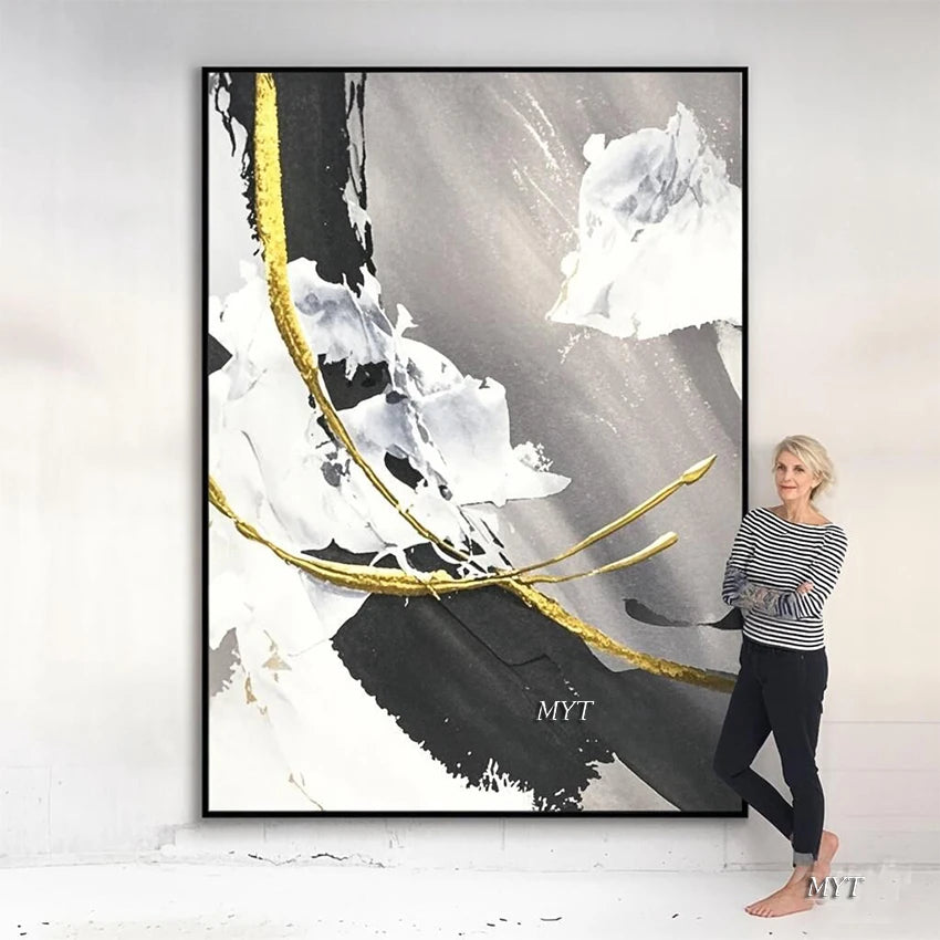 Canvas Thick Pigment Modern Painting Black and White Canvas Acrylic 100% Hand-painted Simple Abstract Oil Painting Modern Art
