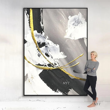 Canvas Thick Pigment Modern Painting Black and White Canvas Acrylic 100% Hand-painted Simple Abstract Oil Painting Modern Art