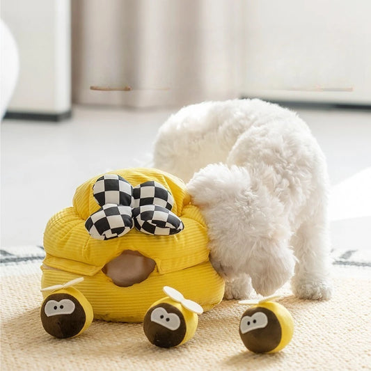 Interactive Dog Sniffing Toy Bee Hive Puzzle Feeder Chew Plush Toy for Small Dogs Cats Food Dispensing Enrichment Toy Pet Play