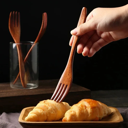 6pcs Japanese Solid Wood Forks Long Fruit Forks Dessert Forks Handmade Wooden Dinner Forks Bento Accessories