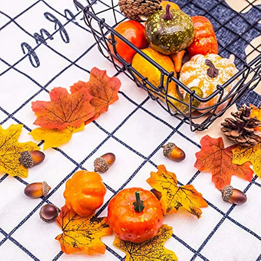 50pcs Halloween Artificial Pumpkins Gourds Set Pumpkins Pinecones Artificial Decor Maple Leaves Fall Wedding Tables Centerpieces