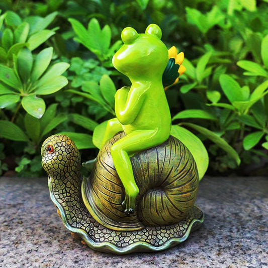 1pc cartoon frog riding snail statue, animal outdoor garden resin crafts, art decorations, landscape garden sculpture.