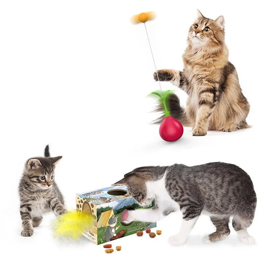 Pet Toys Cat Tumbler Ball Interactive DIY Feather Toy Indoor Cat Entertainment Pet Supplies For Living Room Bedroom Courtyard