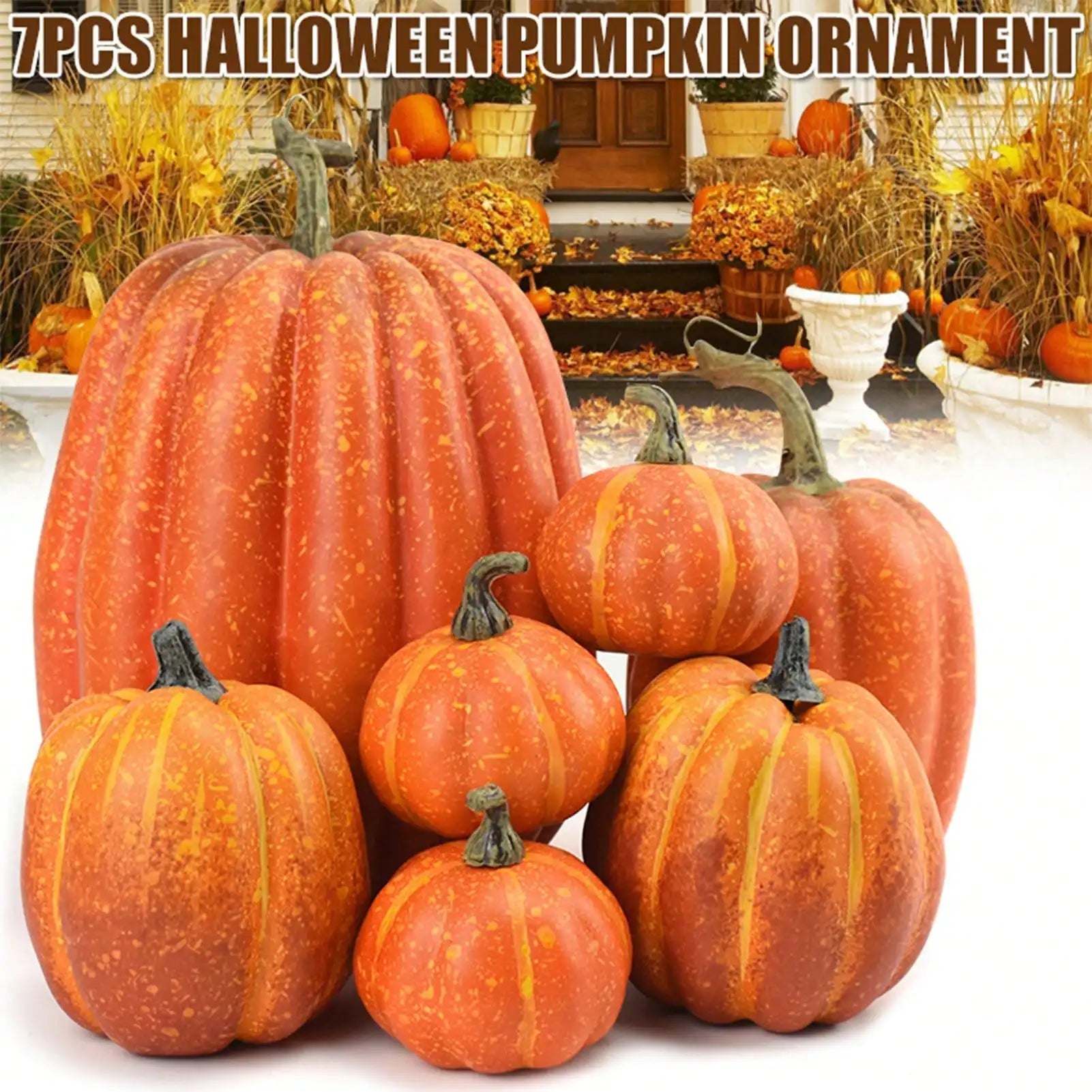 7pcs Artificial Pumpkin Decoration Set, Realistic Halloween Pumpkins for DIY Crafts, Autumn Harvest, Home & Party Decor