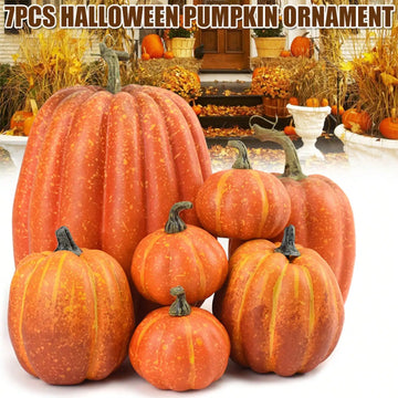 7pcs Artificial Pumpkin Decoration Set, Realistic Halloween Pumpkins for DIY Crafts, Autumn Harvest, Home & Party Decor
