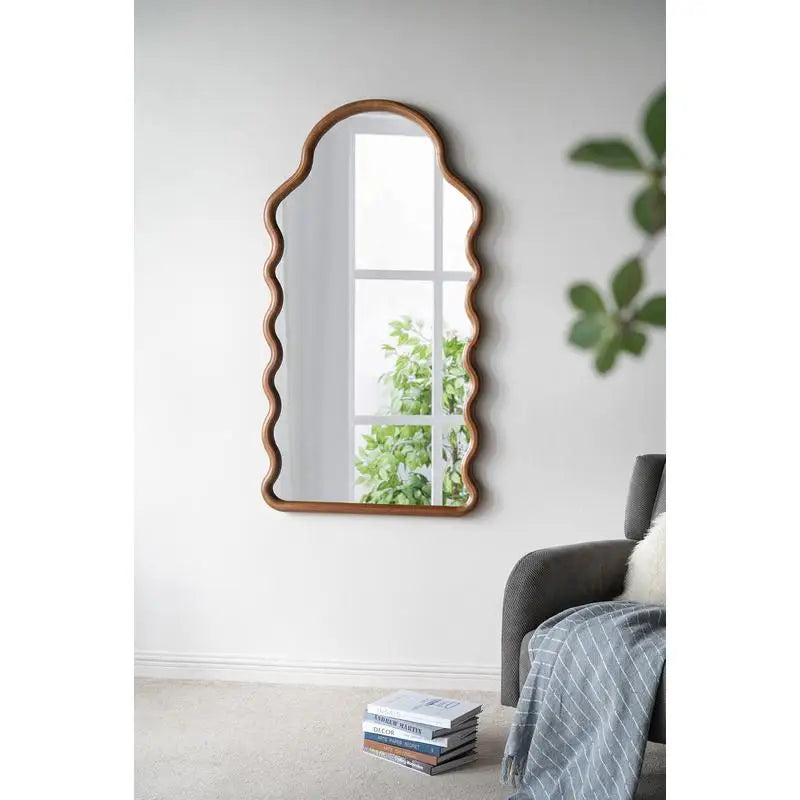 30"x1.5"x55" Arch Wood Mirror with Unique Frame Design