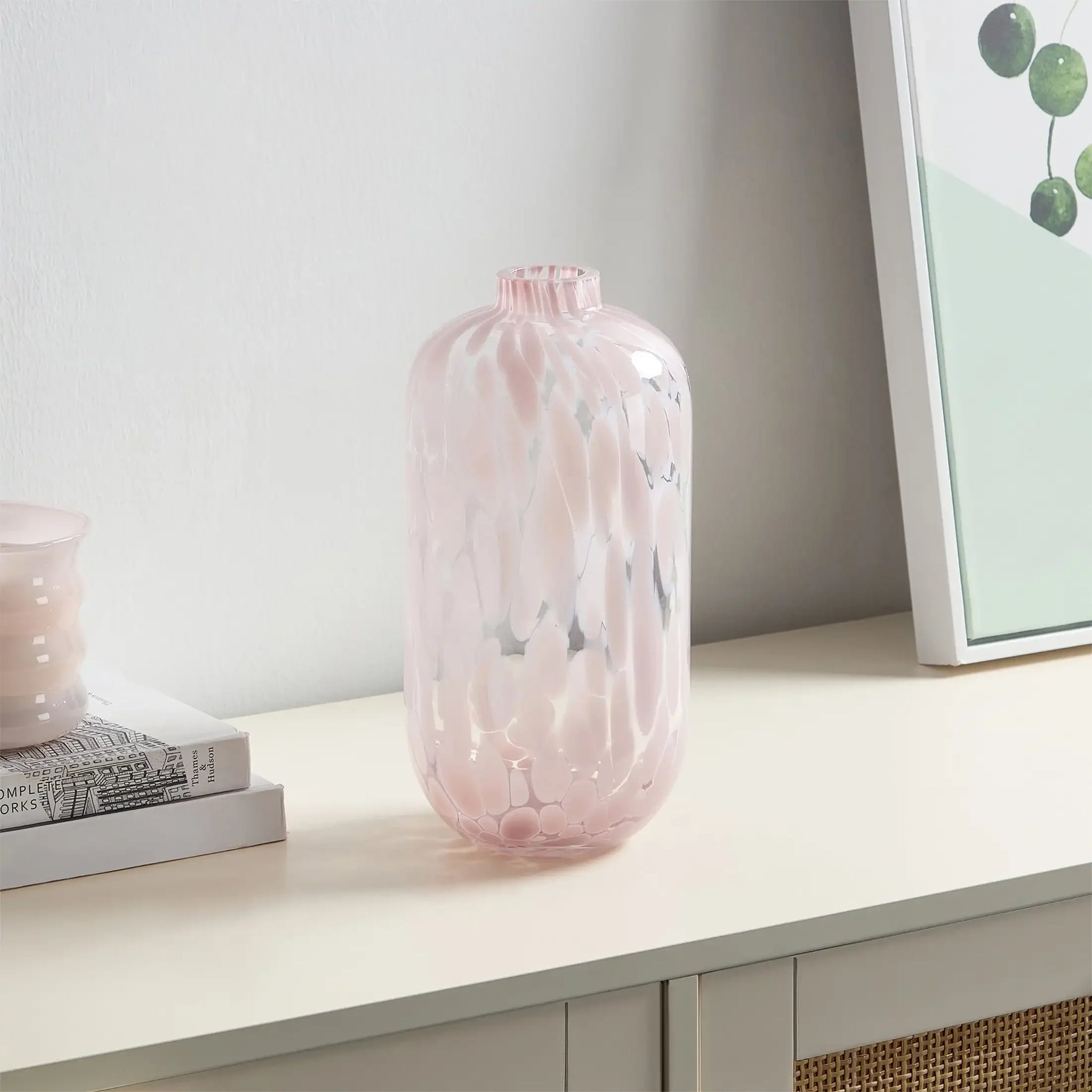10 Inches Blush Pink Painted Narrow Neck Glass Vase
