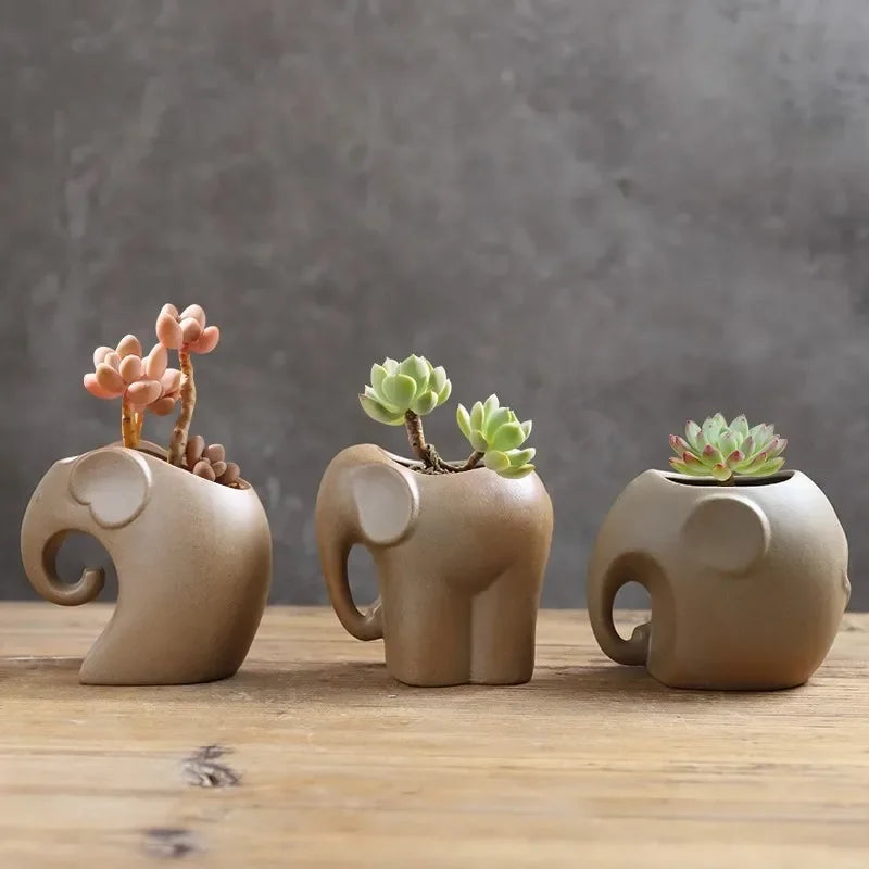 Animal-fired Succulent Flowerpots Personalized Desktop Succulent Green Plants Ceramic Small Pots Coarse Pottery Breathable