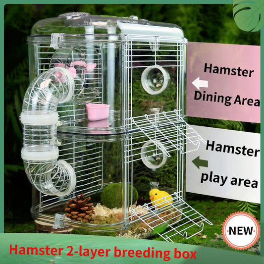Hamster Cage 2-storey Pet Luxury House Portable Mice Home Habitat Decoration Furniture Accessories