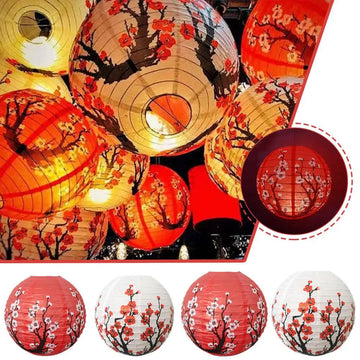 30cm Plum Blossom Round Paper Lantern Lamp Chinese Oriental Style Spring Festival Restaurant Wedding Home Decor Gifts
