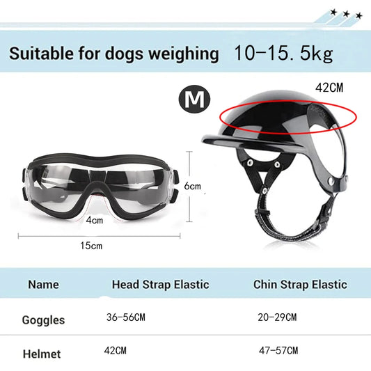Dog Goggles and Helmet Set for Medium Dog UV Protection Sunglasses Durable Motorcycle Helmet With Ear Hole