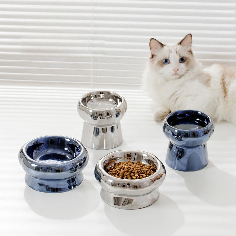 Cat Electroplating Ceramic Bowl Puppy Dogs Food Water Feeders Elevated Raised Pet Drinking Eating Accessories Cats Supplies