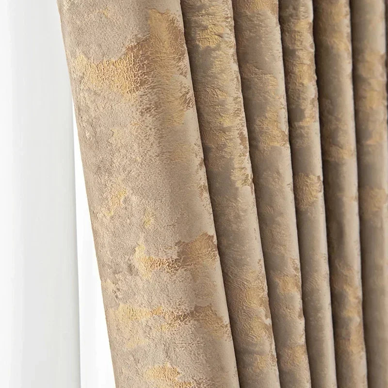 European American Luxury Gilded Coffee Velvet Curtains for Living Room Bedroom Thick Textured High-end Blackout Window Custom