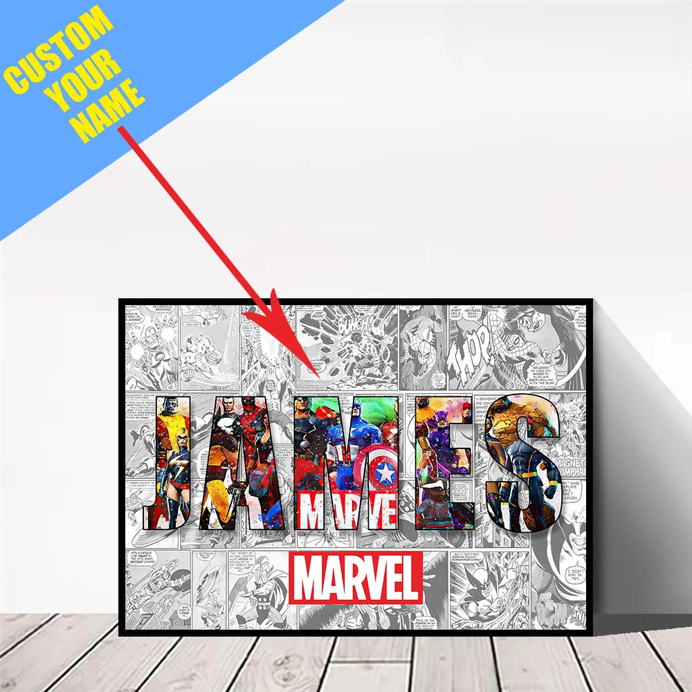 MINISO Poster Marvel Picture Custom Name Canvas Wall Art Print Mural Home Decor Gift for Friends Unframed
