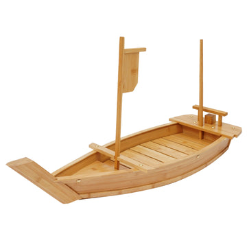 Bamboo Sushi Boat Serving Tray with Dry Ice Smoker, 31.5 Inch Elegant Wooden Platter for Sashimi Appetizer Party