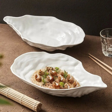 Kitchen Organizer Ceramic Sashimi Plate Oyster Shell Shape Creative Salad Plate Multi-Function Reusable Dessert Tray Bread