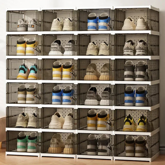 Dustproof 6 Layers Foldable Shoes Box Stackable Transparent Thickened Plastic Bins Sneaker Shoe Organizer Cabinet Organizers