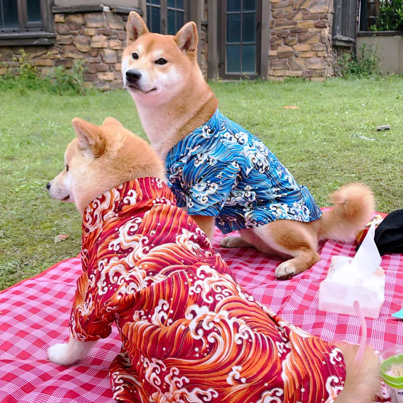 Spring Summer Clothes for Cat Dog Japanese Style Pet Clothing Kimono for Small Medium Dogs Shiba Inu Corgi Puppy Costume Outfit