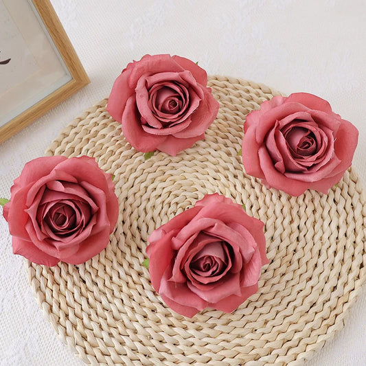 25pcs 10CM Artificial Rose Flowers Heads With 20cm Stems Fake Silk Roses for Wedding Bouquet Table Centerpiece Home Decoration
