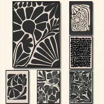 Mid Century Neutral Beige Black Abstract Plant Botanical Flower Poster HD Prints Art Picture Modern Home Room Decor Gifts