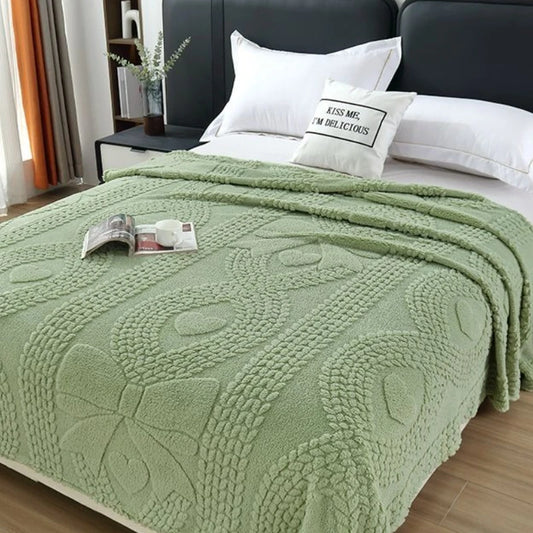 Adult Office Thick Coral Fleece Blanket Love Bow Style Three Dimensional Embossed Quilt Warm Cold Resistant Home Decorations