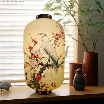 Oriental Style Cloth Lantern Japanese Ukiyo-e Traditional Crane Printed Lantern Izakaya Restaurant Cuisine Wedding Party Decor