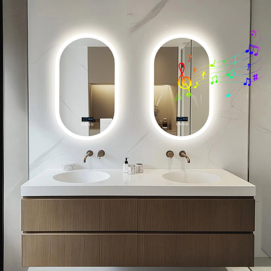 80/120cm Oval LED Bathroom Mirror, Wall-Mounted with Bluetooth Speaker, Digital Display, Vanity Mirror, Smart Makeup Mirror