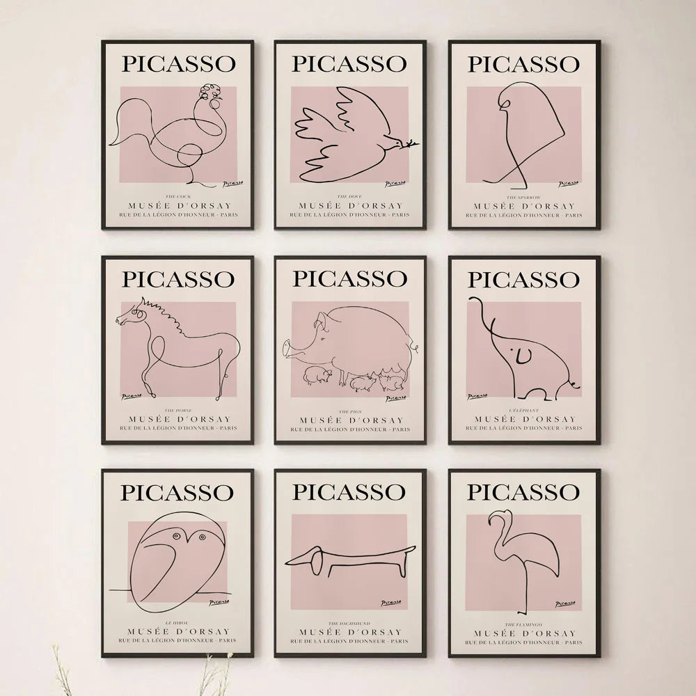 Retro Simple Picasso Abstract Art Animal Line Simple Drawing Poster Canvas Painting Prints Pictures Room Home Wall Decor Gift