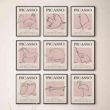 Retro Simple Picasso Abstract Art Animal Line Simple Drawing Poster Canvas Painting Prints Pictures Room Home Wall Decor Gift