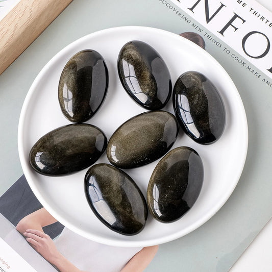 Natural Crystal Gem Golden Obsidian Palm Stone Thumb Toy Hot Compress Crafts Healing Health Family Energy Gemstone Gifts