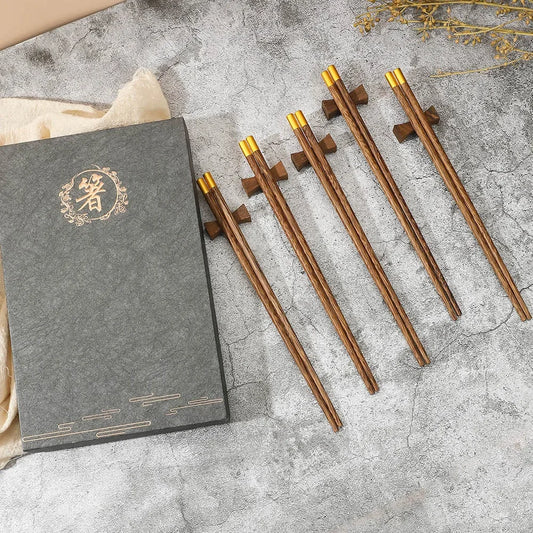 High Quality 5 Pair Chinese Chopsticks Natural Wood Sushi Beautiful Tableware Cutlery Kitchen Chopsticks Gift Box Tableware Set