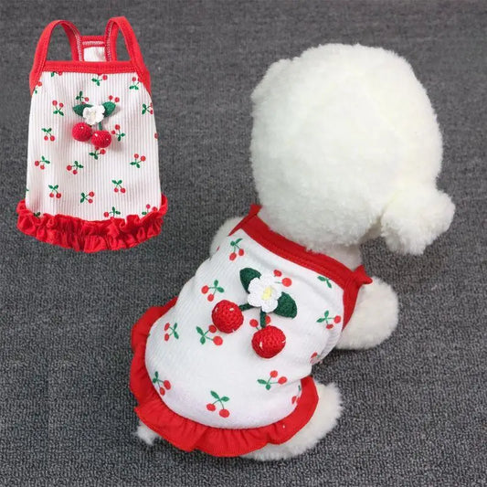 Dog Vest Cute Cherry Clothing For Small Dog Vest Summer Cooling Cat Vest Falbala Pet Clothes For Dog Breathable Soft Cat Clothes