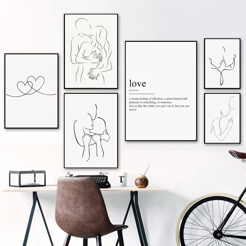 Abstract Minimalist Line Heart Love Quote Wall Art Canvas Painting Nordic Posters And Prints Wall Pictures For Living Room Decor