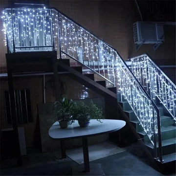 2025 LED Icicle String Lights EU Plug Garland Droop Light Pathway Wedding Garden Street Outdoor Christmas Halloween Decoration