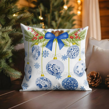 Christmas Blue Patterned PillowcaseSuitable for sofa car bedroom decorative cushion cover pillow cover