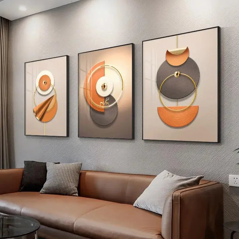Abstract Luxury Geometry Canvas Painting Wall Art  Orange  Golden Light and Shadow  Modern Posters  Prints for Living Room Wall