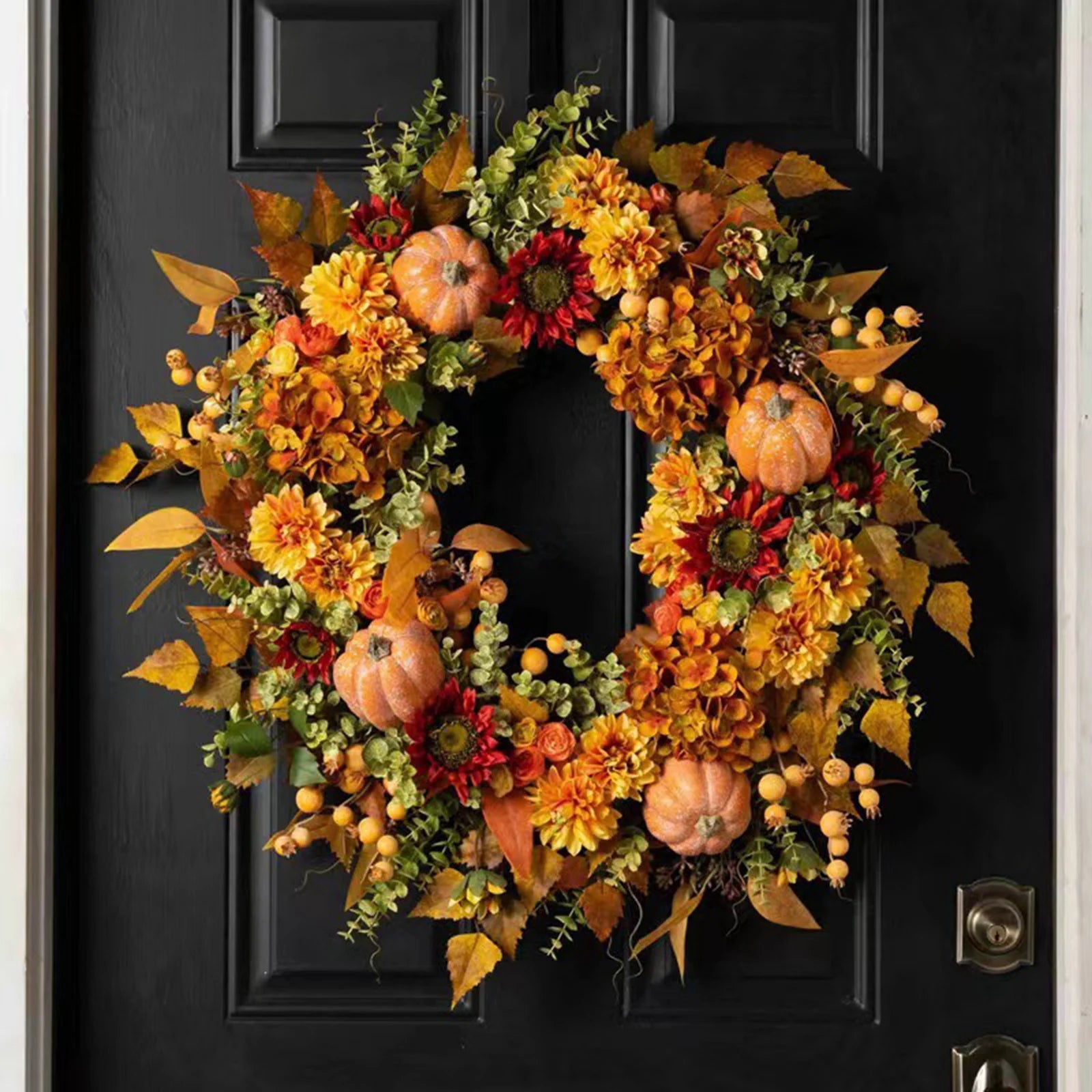 45cm Halloween Outdoor Home Decor Fall Wreaths Pumpkin Berry Maple Leaf Artificial Wreath Suitable For Front Door