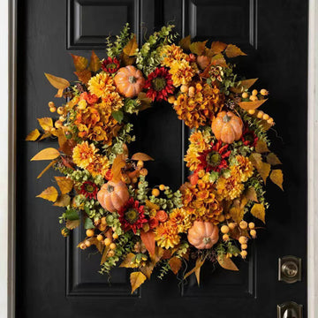 45cm Halloween Outdoor Home Decor Fall Wreaths Pumpkin Berry Maple Leaf Artificial Wreath Suitable For Front Door