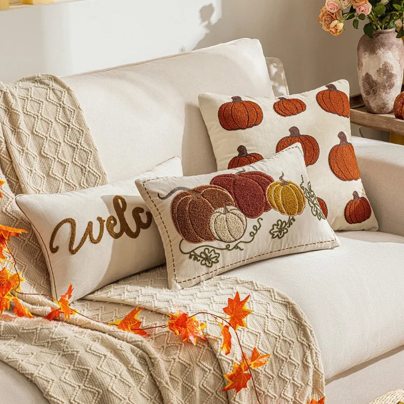 30X50/45X45CM Autumn Throw Pillow Cover Pumpkin Embroidered Stamping Waist Cushion Cover Decor Home Decorative Pillowcase