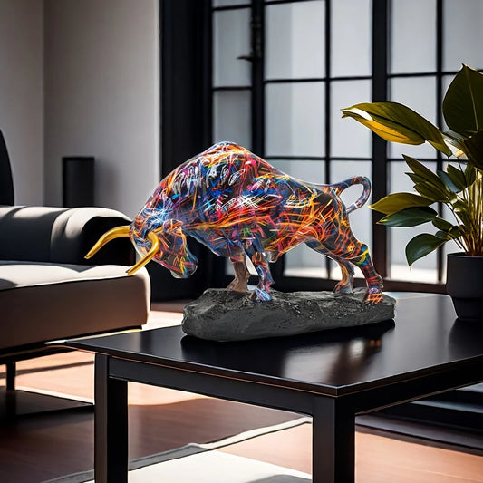 1pc Dazzling Wall Street Inspired Bronze Bull Statue Symbolizing Courage Wealth Power Elegant Resin Art Home Office Decor