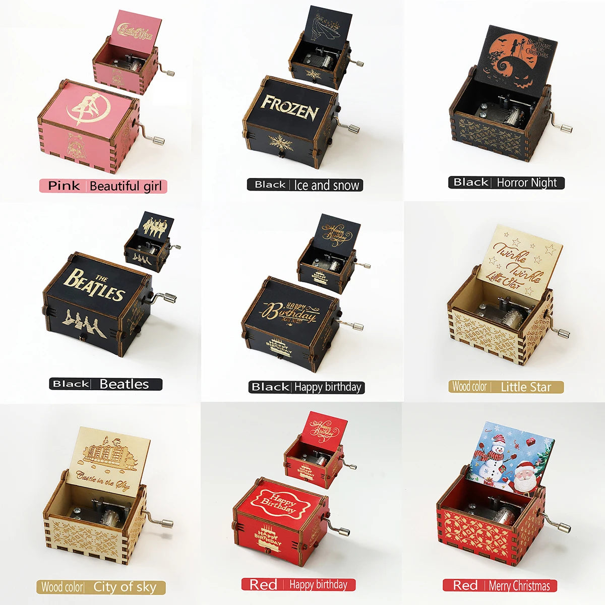 Wooden music box ornaments, classical carvings, hand cranked music boxes, Christmas crafts, gifts, gifts