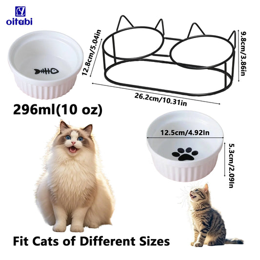 Oitabi Elevated Tilted Cat Bowls, Raised Ceramic Cat Bowl Elevated 15°, Pet Feeding Bowls for Food and Water Anti Vomiting Bowl
