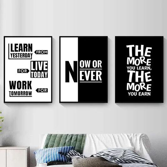 Black White Inspirational Quotes Canvas Art Poster Simple Modern Office Wall Decorative Picture Prints Home Decor Painting