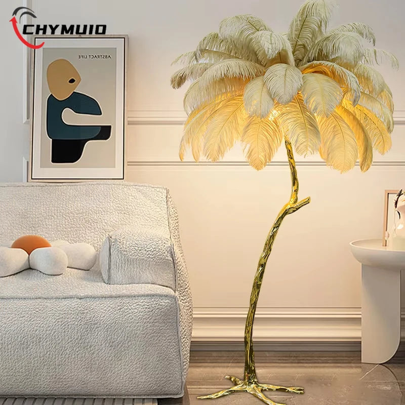 Modern Romantic Feather Floor Lamp Bedroom Bedside Vertical Light Nordic Home Decor Living Room Sofa Corner Standing Floor Lamp